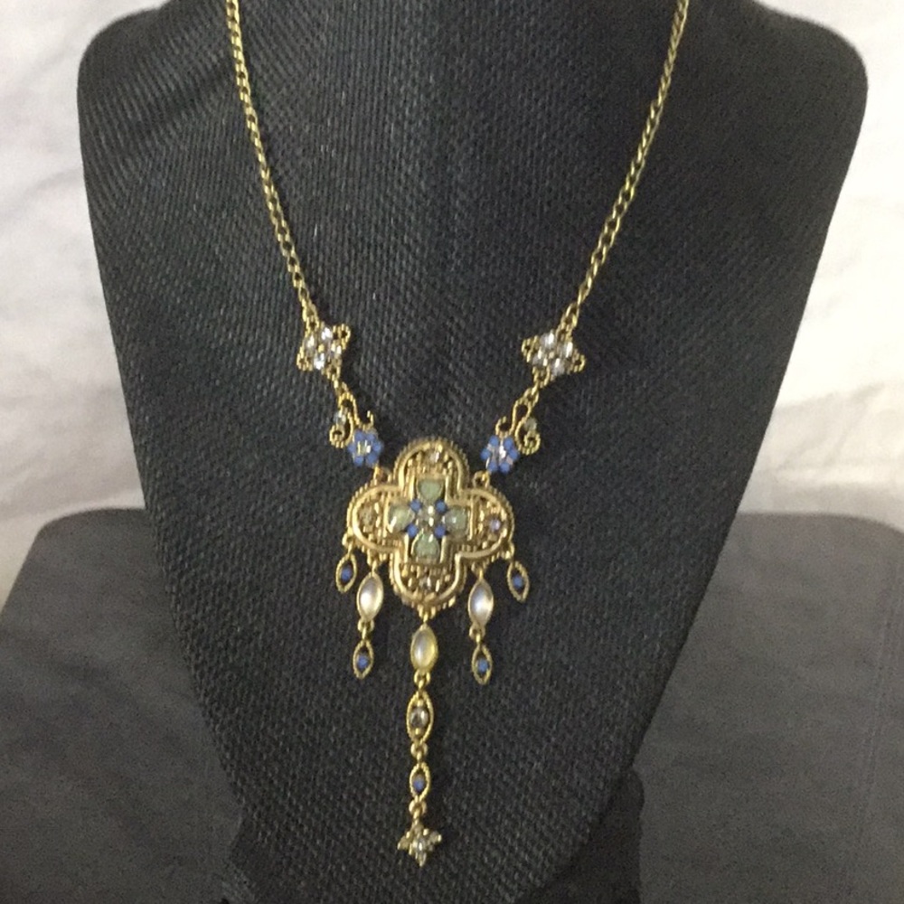 Vtg20”W/3”ExtBrassElaborateCross W/AustCrystMoonst - Picture 3 of 11